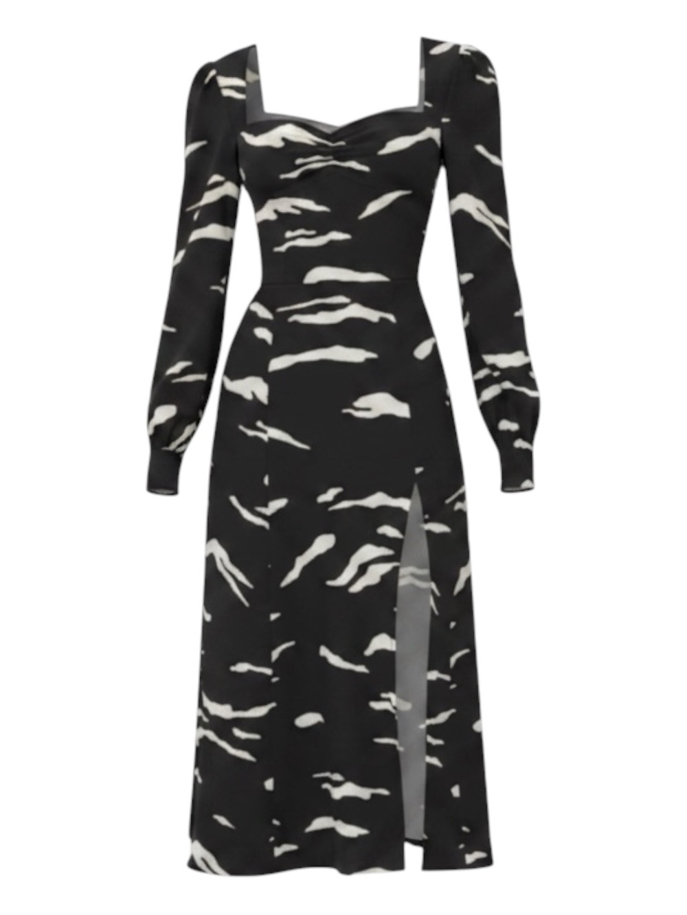 Reformation Wallflower Midi in Mustang Black Ivory Slit Crepe Dress Size 8